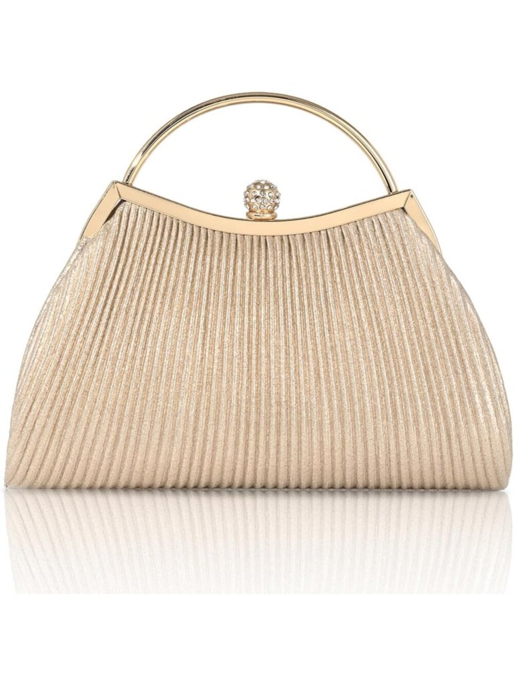 Women's Gold Y Glitter Pleated Clutch Purse For Sparkly Evening Wedding Bag